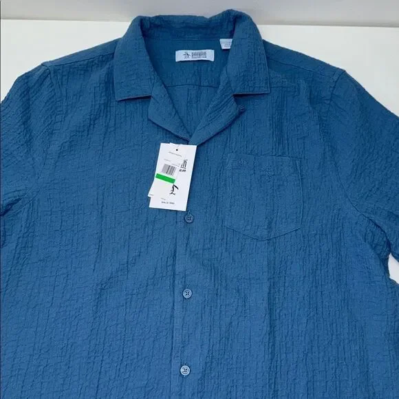 🔥Original Penguin Textured Blue Shirt Sz Large New - Picture 3 of 8